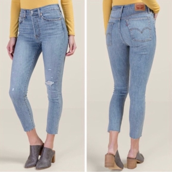 Levi’s Button-fly Wedgie skinny cropped raw hem Highrise sz26 - Picture 2 of 9